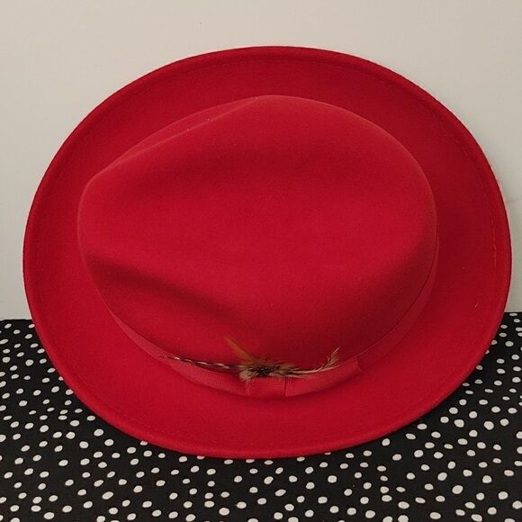 MEN'S MONTIQUE 2" SNAP BRIM CRUSHABLE 100% WOOL FELT FEDORA HAT. H10 RED - Picture 6 of 8